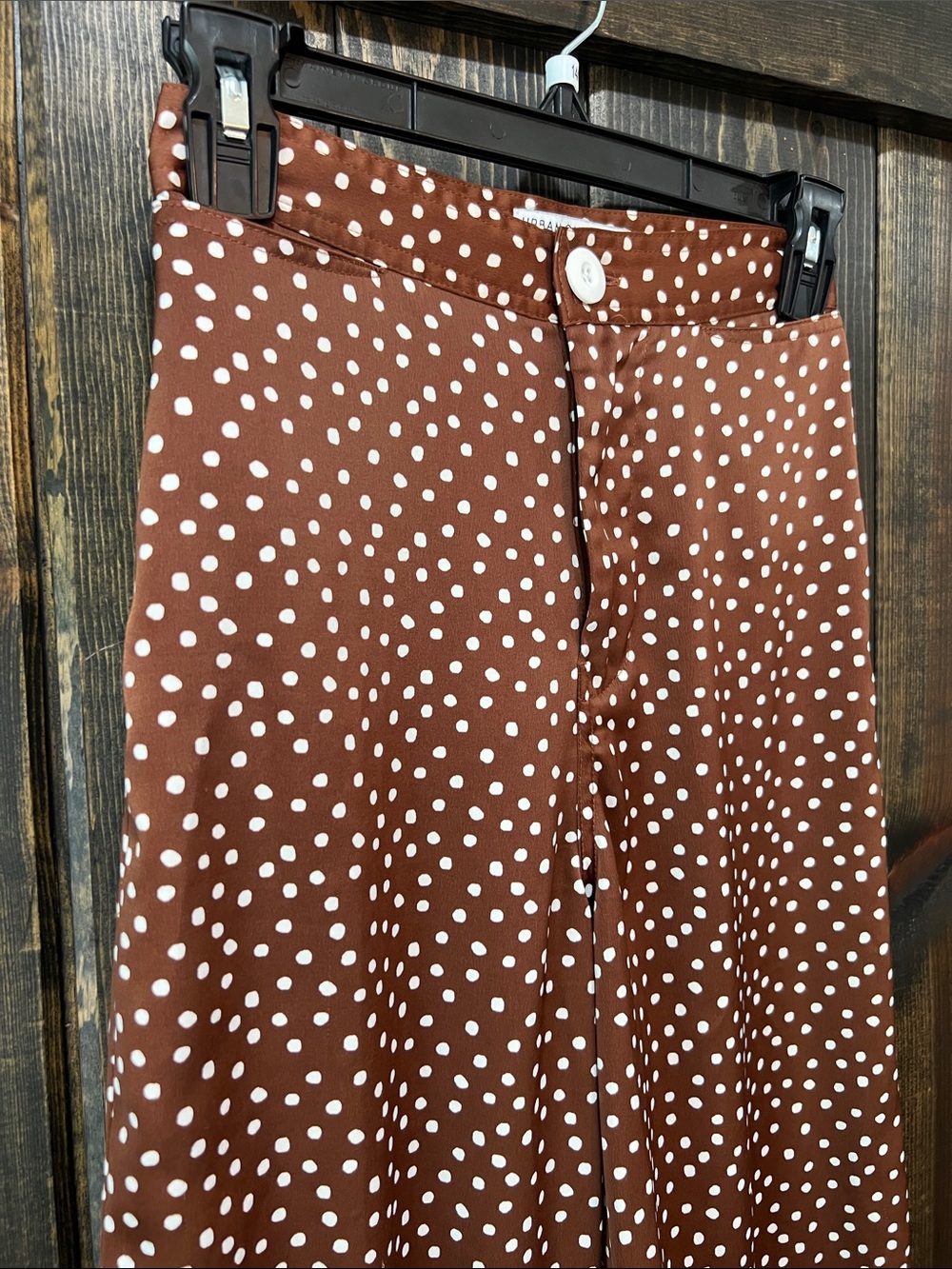 Urban Outfitters Brown Polka Dot Wide Leg Pants XS Satin High Rise Cropped Boho - Picture 2 of 11